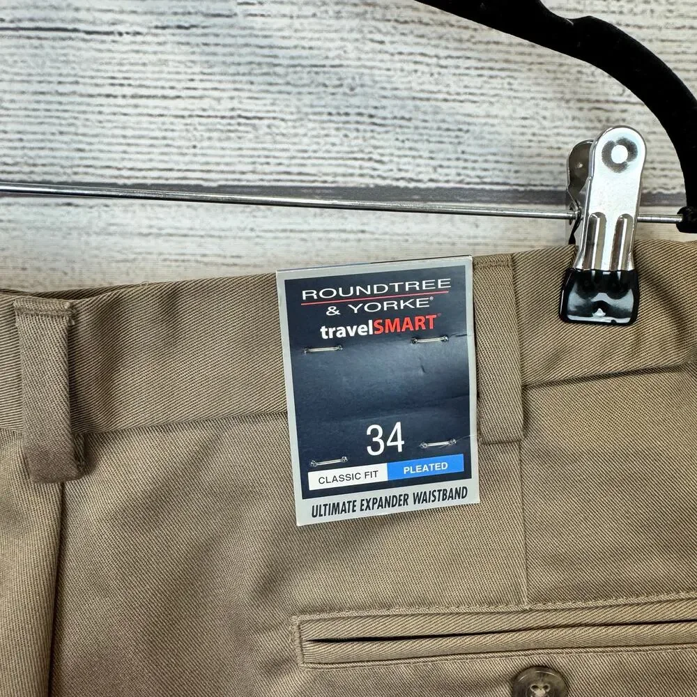 Roundtree & Yorke Mens Travel Smart Classic Fit Pleated Easy Care Shorts Size 34